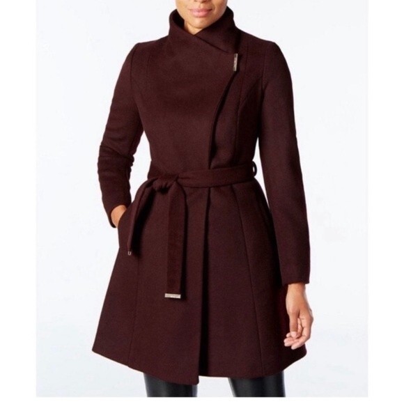MICHAEL KORS NWT Burgundy Wool BIend Walker Coat
